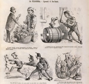 Desenho animado satírico dedicado à crise vitivinícola provocada pela filoxera, ilustração do jornal satírico Spirito Folletto, 18 de setembro de Italian School