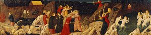 Cena de uma batalha com arcos e flechas e a perseguição (óleo no painel) de Italian School