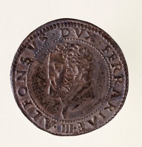 Moeda de prata (testone) de Ferrara (Ferrara): reinado do duque Alfonso II d
