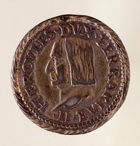 Moeda de prata (testone) de Ferrara (Ferrara): reinado do duque Ercole I d