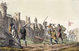 Soldados e Artilharia do século XV, placa 16 da História das Nações (aquatint) de Italian School