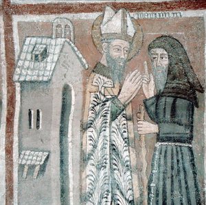 São Gregório o Grande (540-604) com um Monge (fresco) de Italian School