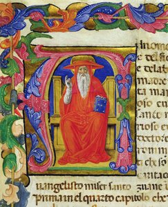 São Jerónimo, de uma Mariegola da guilda leiga de São Jerónimo, c.1400 (tinta e folha de ouro em velino) de Italian School