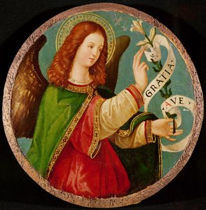 O Anjo da Anunciação (óleo no painel) de Italian School
