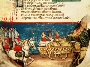 O Exército de Carlos Magno (742-814) e o Transporte de Provisões, de um códice veneziano de Italian School