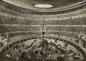 O Coliseu, A grande perseguição de bestas selvagens (litho) de Italian School