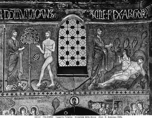 A criação do homem e da mulher (mosaico) de Italian School