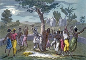 A Dança do Mombo-Jombo, de acordo com as viagens do Parque Mungo, de A History of Costume de J. Ferrario, pub. c.1820 de Italian School