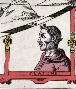 O filósofo grego Platão (428-348 AC)". Detalhe do Atlas de Urbano Monte de Italian School
