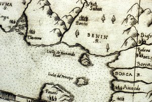 O Golfo de Benin (ex-Dahomey), parte do Golfo da Guiné, com base num mapa de Urbano Monte de Italian School