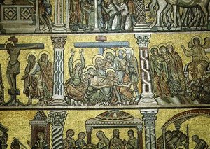 A Lamentação, detalhe, final do século XIII (mosaico) de Italian School
