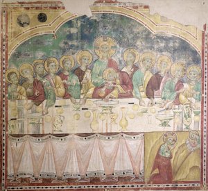 A Última Ceia e a Agonia no Jardim, c.1300 (afresco transferido para a tela) de Italian School