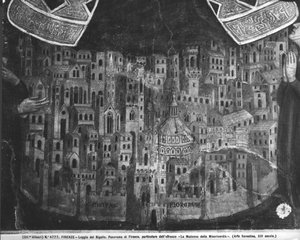 A Madonna della Misericordia, detalhe da cidade de Florença de Italian School