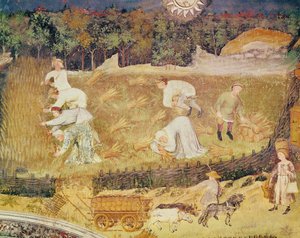 O Mês de Agosto, detalhe da colheita, c.1400 (fresco) de Italian School