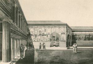 Os banhos Stabian - O Pátio dos Estuques como era (gravura) de Italian School