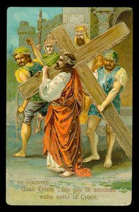 Via-Sacra (de um conjunto de 14) (litografia a cores) de Italian School
