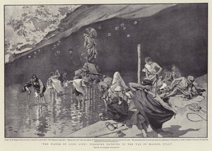 "A água da longa vida", Peregrinos a banharem-se no Val di Maggio, Itália (litografia) de Italian School