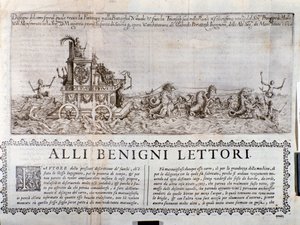 A carruagem alegórica. Das Crônicas que descrevem as celebrações organizadas em Mântua pelo príncipe de Gonzaga de Italian School