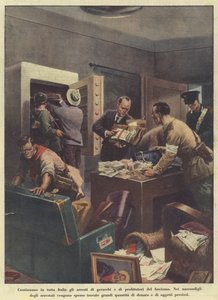 As detenções dos hierarcas e dos aproveitadores do fascismo continuam em toda a Itália (Litografia a cores) de Italian School