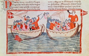 A batalha de Meloria, miniatura das Novas Crônicas de Giovanni Villani, Itália do século XIV. de Italian School