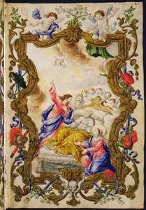 A boa morte do cristão, de uma Mariegola da guilda leiga da Buona Morte, c.1712-14 (tinta aveludada) de Italian School