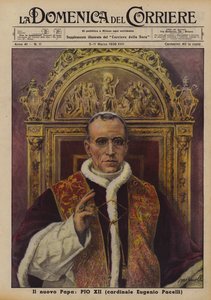 O novo Papa, Pio XII (Cardeal Eugenio Pacelli) (litografia a cores) de Italian School