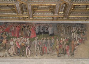 O juramento de lealdade ao primeiro capitão Luigi Gonzaga em 1328 (fresco) de Italian School