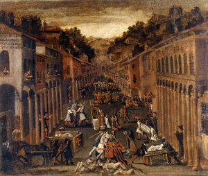 A praga de 1630 em Bolonha. pintura. Propriedade de um banco em Bolonha de Italian School