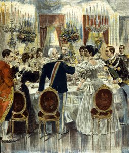 O banquete de casamento das noivas Victor Emmanuel III (Victor-Emmanuel) (Vittorio Emanuele) e Helene de Montenegro é realizado no Palácio Quirinale, em Roma. 1896. de Italian School