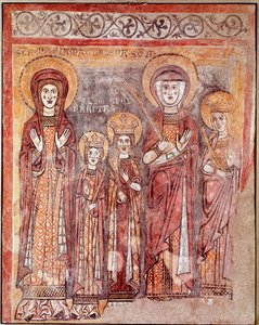 Virtudes teologais: Fé, Caridade e Esperança (fresco, século VIII) de Italian School