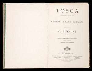 Página de rosto, Libretto della Tosca, de Giacomo Puccini, Edizione Ricordi, Itália de Italian School