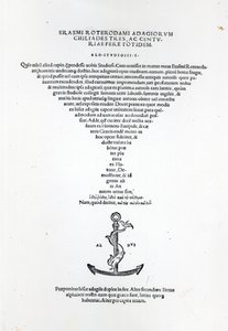 Página de rosto dos Adágios de Erasmo, impressa por Aldus Manutius em Veneza, 1508 (papel impresso & gravura) de Italian School