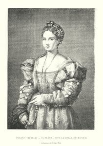 Tiziano Vecellio, La Flora, conhecida como La Belle by Titian, Pitti Palace Collection (gravura) de Italian School