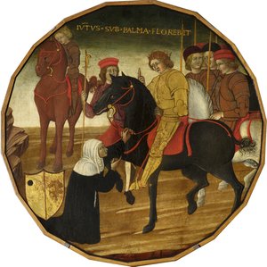 Trajano e a Viúva (tempera com ouro e prata no painel) de Italian School