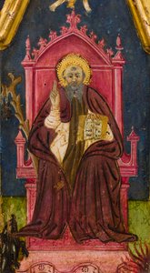 Tríptico: Santo António Abade Entronizado, São Paulo Eremita e Santo Onófrio, pormenor, meados do século XIV (têmpera sobre painel) de Italian School