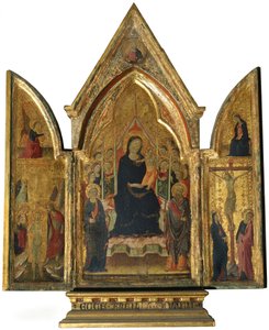 Tríptico: Virgem Maria e Filho com Santos, Anjos e a Crucificação de Italian School