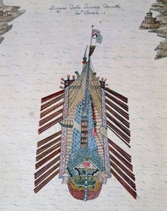 Trireme (navio com três bancos de remos), do tratado das milícias marítimas, do Canal Cristoforo (1510-1562), Itália de Italian School