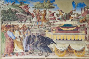 Triunfo de Mercúrio, Salão dos Meses, Muro Norte: "Junho", c.1468-70 (fresco) de Italian School