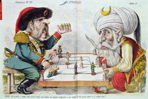 Turquia e Rússia jogando um jogo de estratégia, de Le Perroquet, 1877 de Italian School