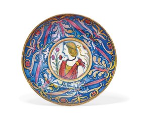 Prato com pés com pés em ouro majólica e rubi, de Deruta a Gubbio, c. 1510-20 de Italian School