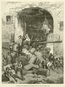 Um Episódio nas Barricadas dos Cinco Dias de Milão (gravura) de Italian School