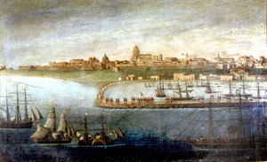 Unite of Italy: expedição das Mil ou Camisas Vermelhas liderada por Giuseppe Garibaldi (1807-1882). A casca da árvore em Marsala, Sicília. A pintura anónima. Museo del Risorgimento de Milão de Italian School