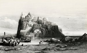 Vista da Ilha de Ischia, gravura, Itália de Italian School
