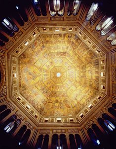 Vista do Teto Mosaico, iniciado em c.1225 (mosaico) de Italian School