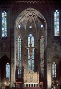 Vista da cappella maggiore da igreja de Santa Croce, com fresco, início do século XIV de Italian School