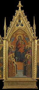 Virgem e o Menino entronizados com Oito Santos (painel central), c.1330-70 (têmpera no painel) de Italian School