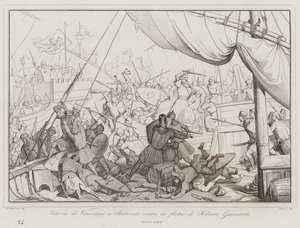 Vitória dos venezianos em Butrint contra a frota de Robert Guiscard de Italian School