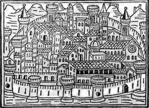 Suplemento cidade murada de Chronicarum por Giacomo Filippo Foresti, 1506 de Italian School