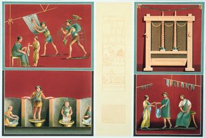 Lavar e secar roupa, copiar de um afresco de Pompeia de Italian School