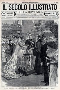 Casamento da rainha Wilhelmina da Holanda e do duque Henri de Mecklembourg 1901 - Casamento da rainha Wilhelmine da Holanda (1880-1962) e do duque Henri de Mecklembourg Schwerin (1876-1934) - capa do "Il secolo illustrato" de 24 de Fevereiro de 1901 de Italian School